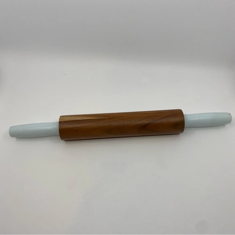 West Elm light blue brown wood baking rolling pin